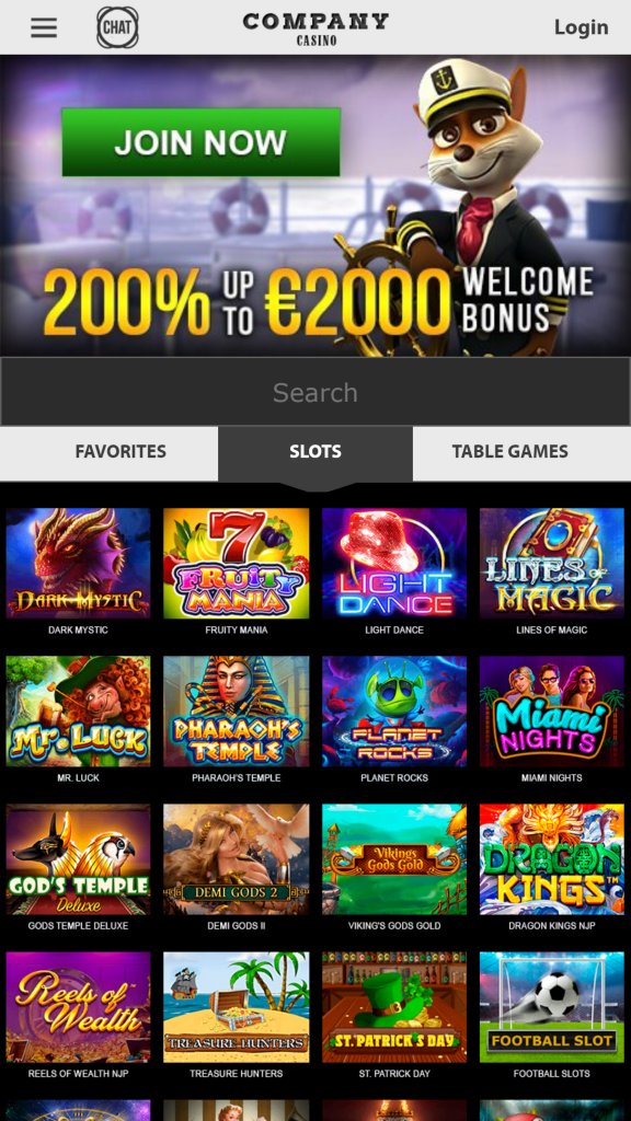 Company Casino Homepage Mobile