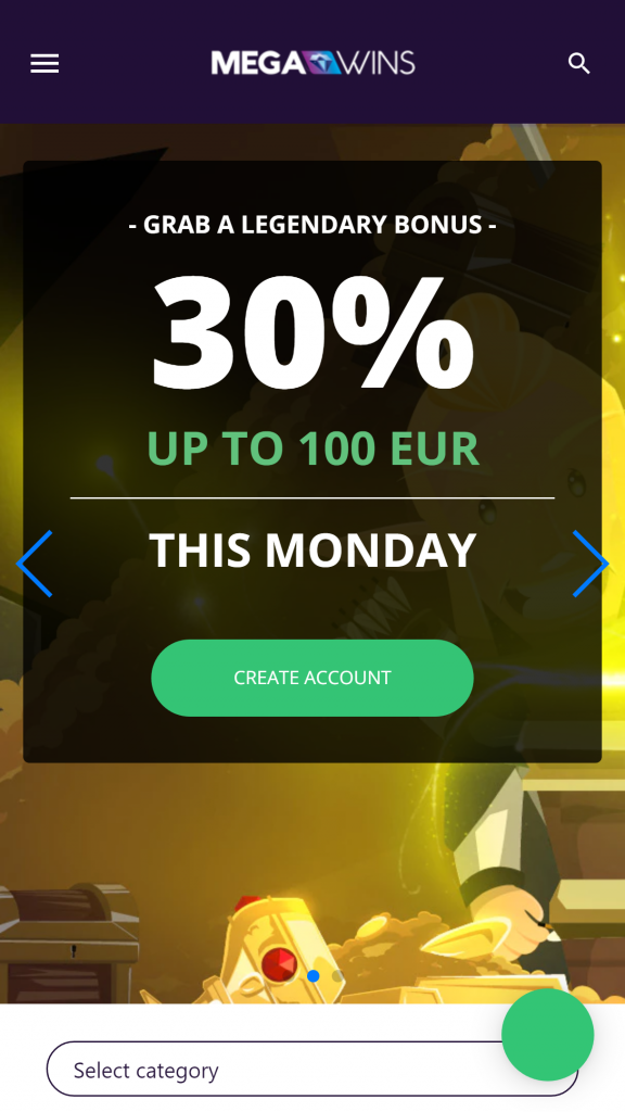 MegaWins Homepage Mobile