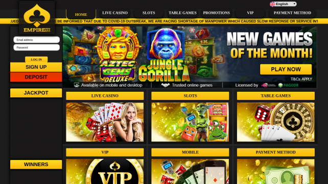 Empire777 Casino Homepage Desktop