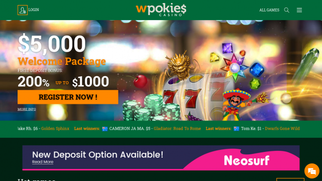 WPokies Casino Homepage Desktop