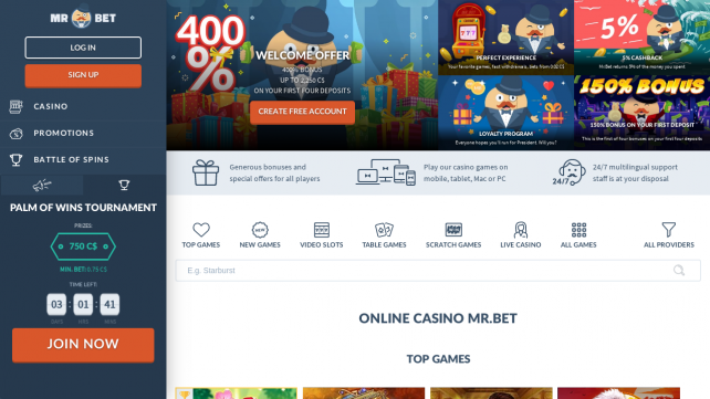 Mr Bet Homepage Desktop