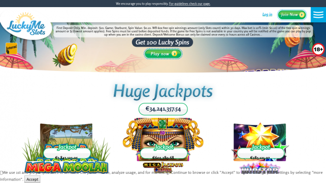 LuckyMe Slots Casino Homepage Desktop