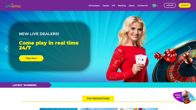 Spin Samba Casino Homepage Desktop