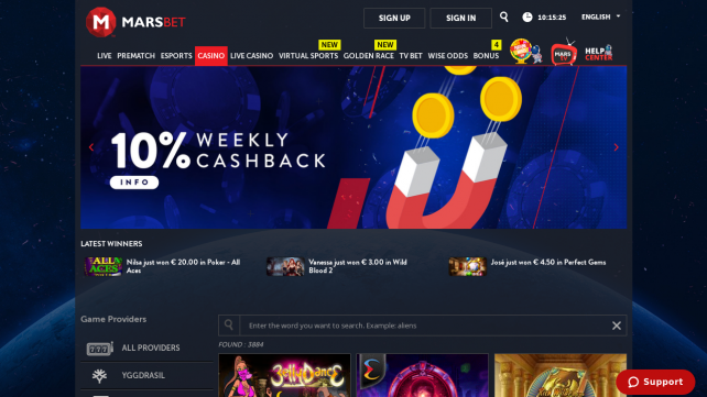 Marsbet Casino Homepage Desktop