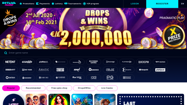 Hotline Casino Homepage Desktop
