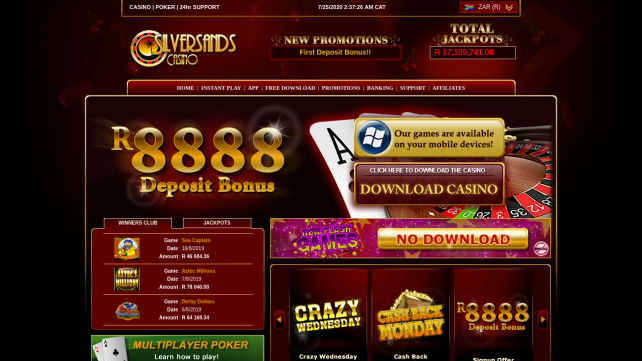 Silversands Casino Homepage Desktop