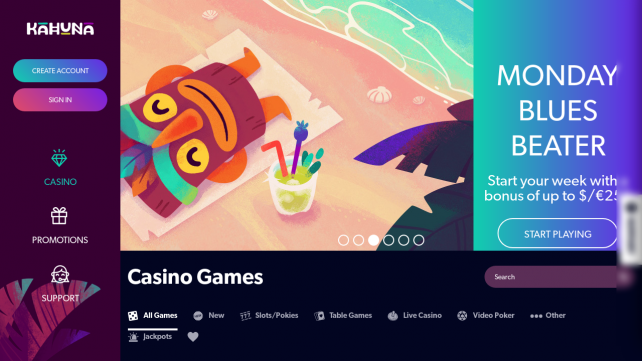 Kahuna Casino Homepage Desktop