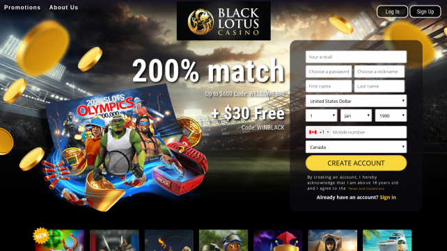 Black Lotus Casino Homepage Desktop