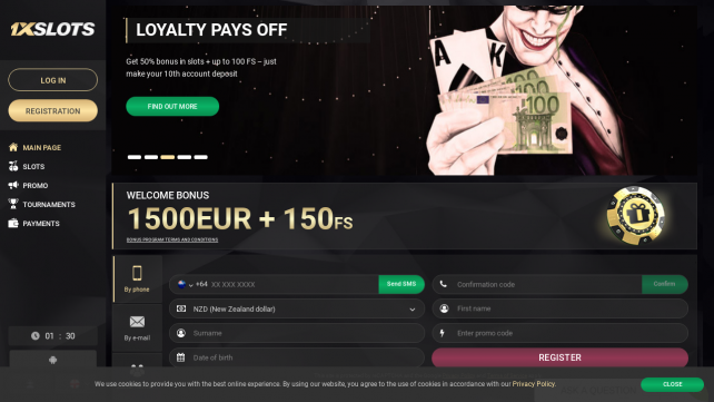 1xSlots Casino Homepage Desktop