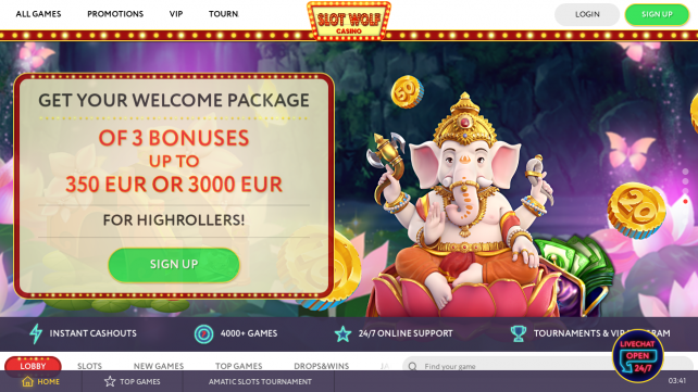 Slotwolf Casino Homepage Desktop