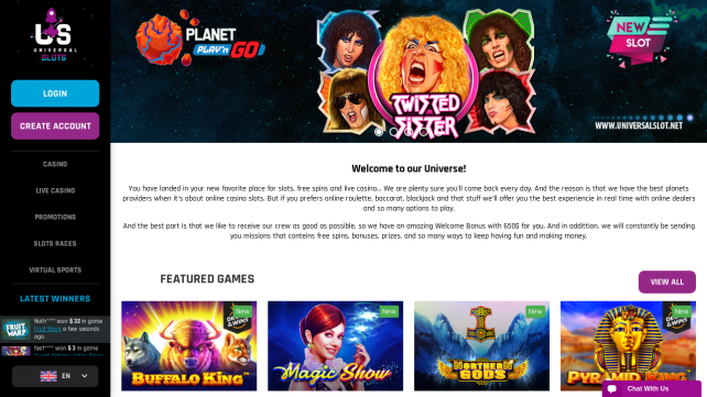 Universal Slots Homepage Desktop