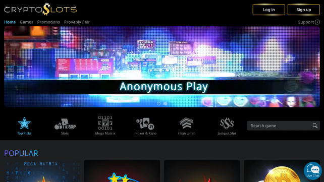 Crypto Slots Homepage Desktop