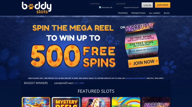 Buddy Slots Homepage Desktop