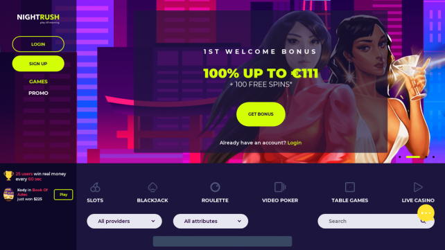 NightRush Homepage Desktop