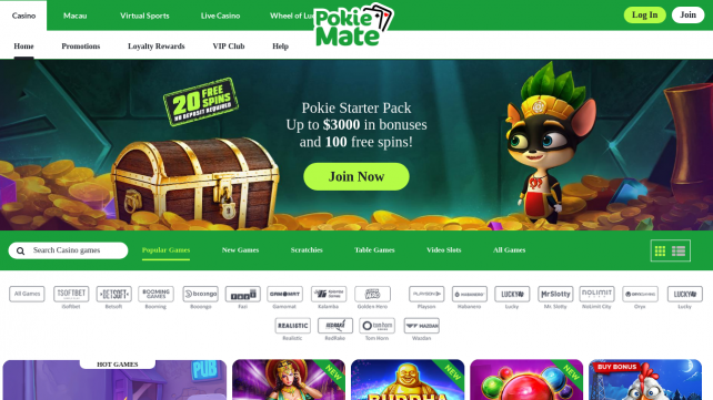 Pokie Mate Casino Homepage Desktop