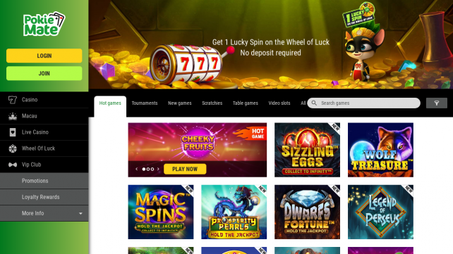 Pokie Mate Casino Homepage Desktop