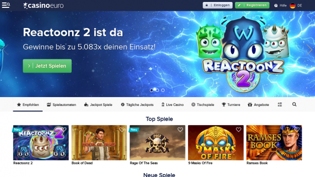 CasinoEuro Homepage Desktop