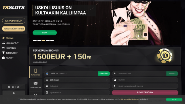 1xSlots Casino Homepage Desktop