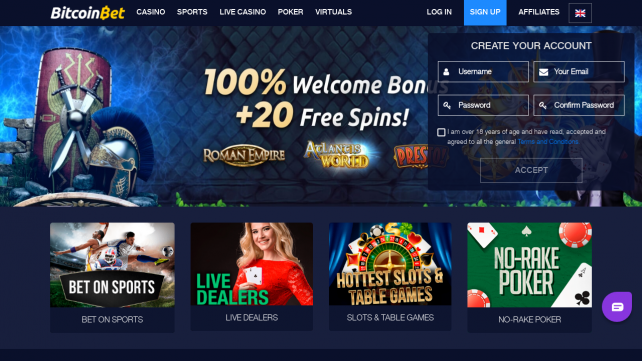 BitcoinBet Homepage Desktop
