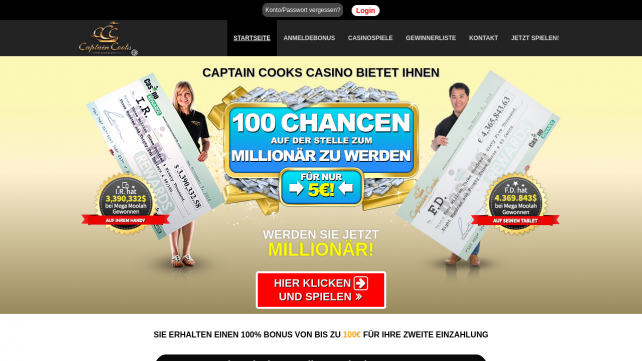 CaptainCooks Casino Homepage Desktop
