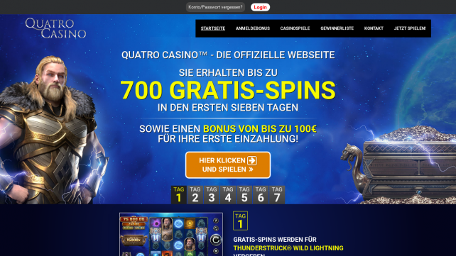 Quatro Casino Homepage Desktop