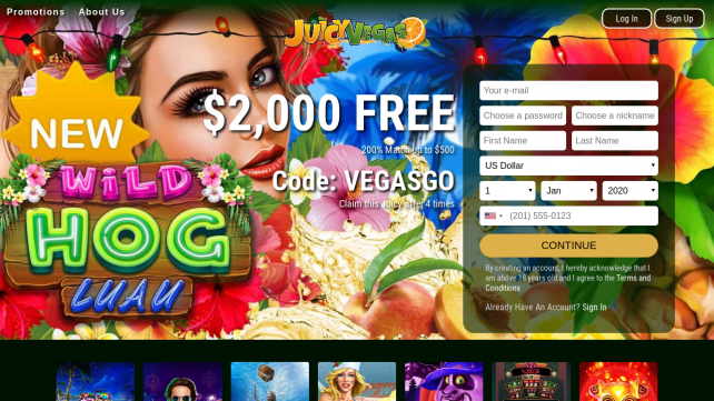 Juicy Vegas Casino Homepage Desktop