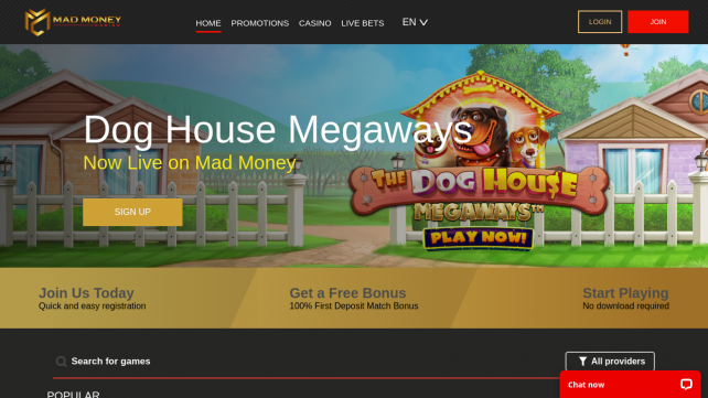 Mad Money Casino Homepage Desktop