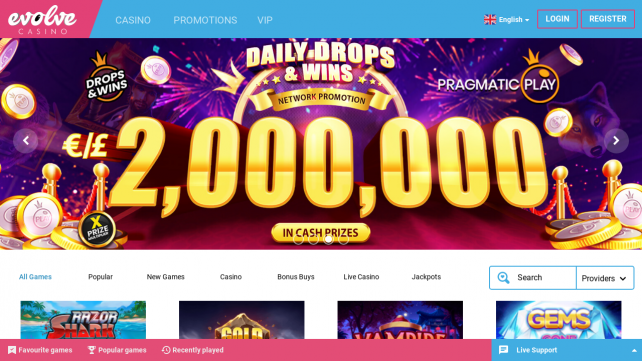 EvolveCasino Homepage Desktop