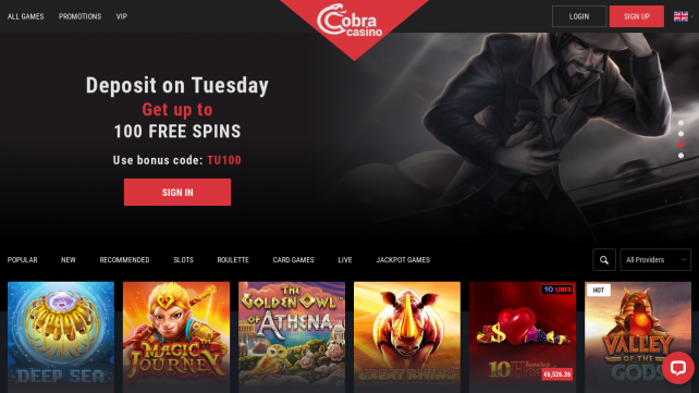 Cobra Casino Homepage Desktop