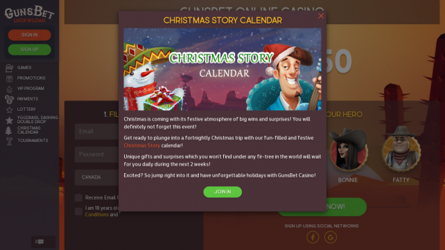 Gunsbet Homepage Desktop