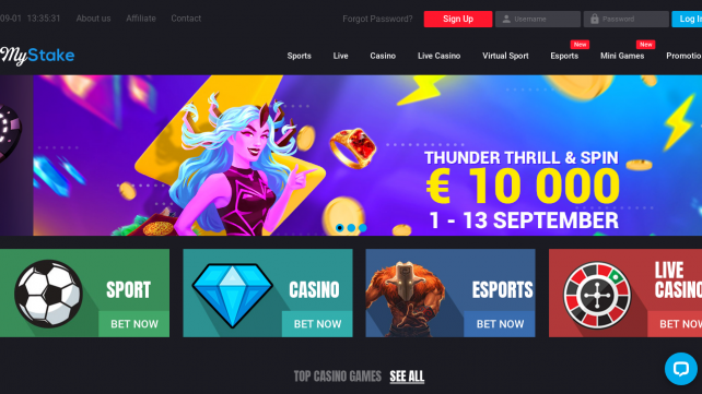 MyStake Casino Homepage Desktop