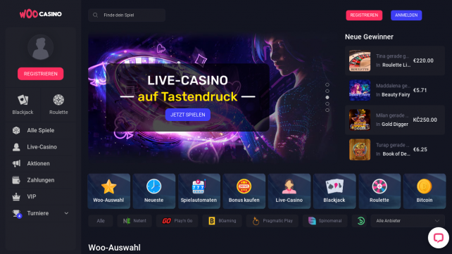 WooCasino Homepage Desktop