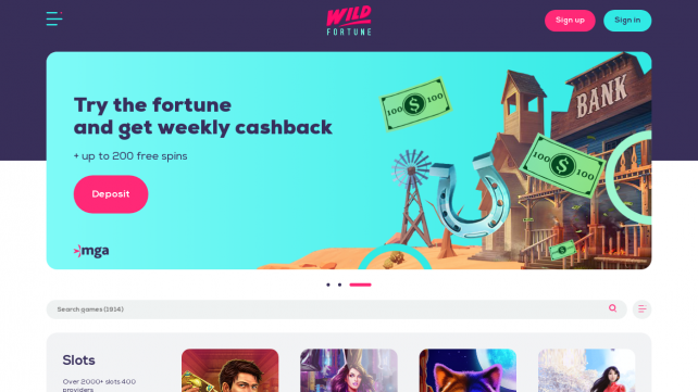 Wild Fortune Homepage Desktop
