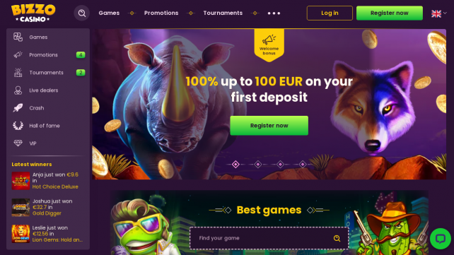 Bizzo Casino Homepage Desktop