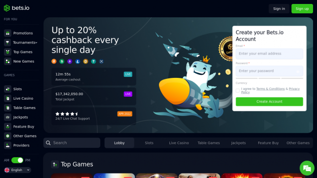 bets.io Homepage Desktop