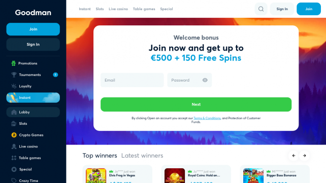 Goodman Casino Homepage Desktop