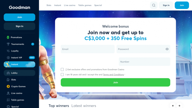 Goodman Casino Homepage Desktop