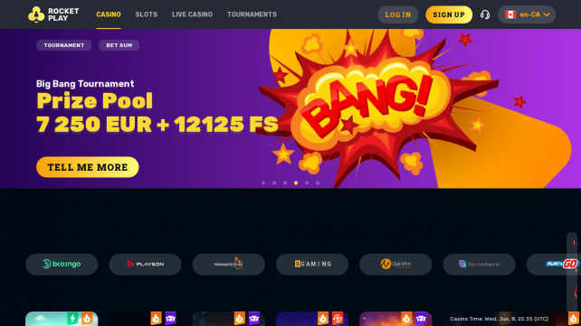 RocketPlay Homepage Desktop