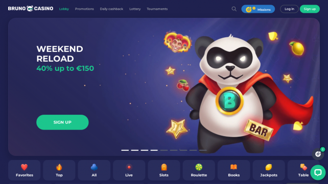 Bruno Casino Homepage Desktop