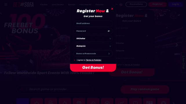 Betsofa Homepage Desktop