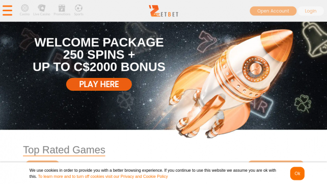 Zetbet Homepage Desktop