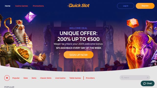 Quick Slot Homepage Desktop