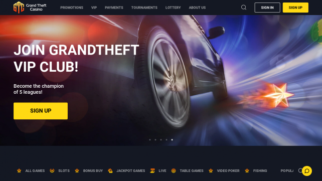 Grand Theft Casino Homepage Desktop