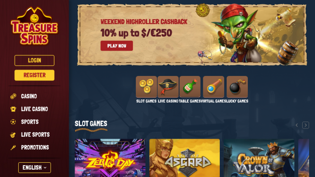 Treasure Spins Homepage Desktop