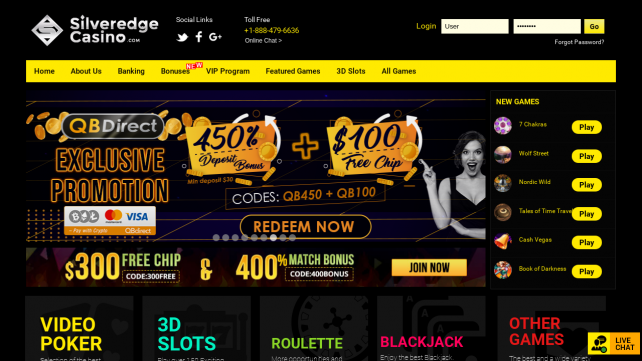 Silveredge Casino Homepage Desktop