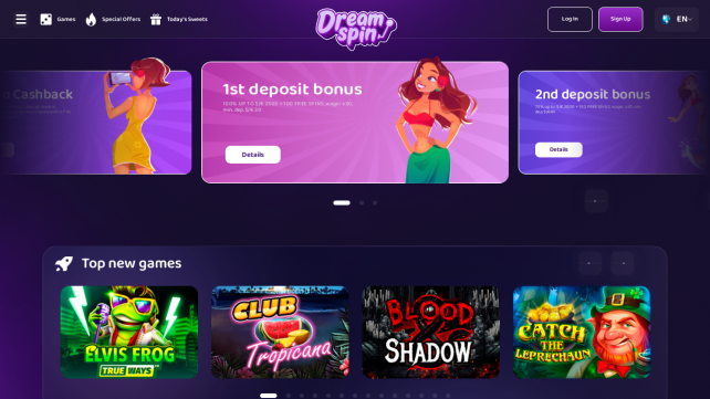 DreamSpin Casino Homepage Desktop