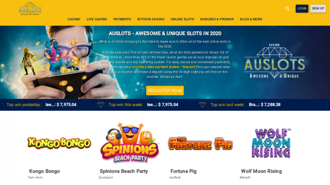 AU Slots Homepage Desktop
