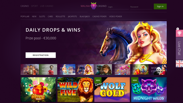 MalinaCasino Homepage Desktop