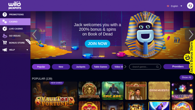 Wild Jackpots Homepage Desktop