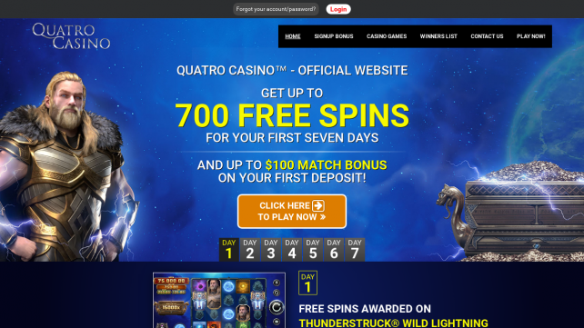 Quatro Casino Homepage Desktop